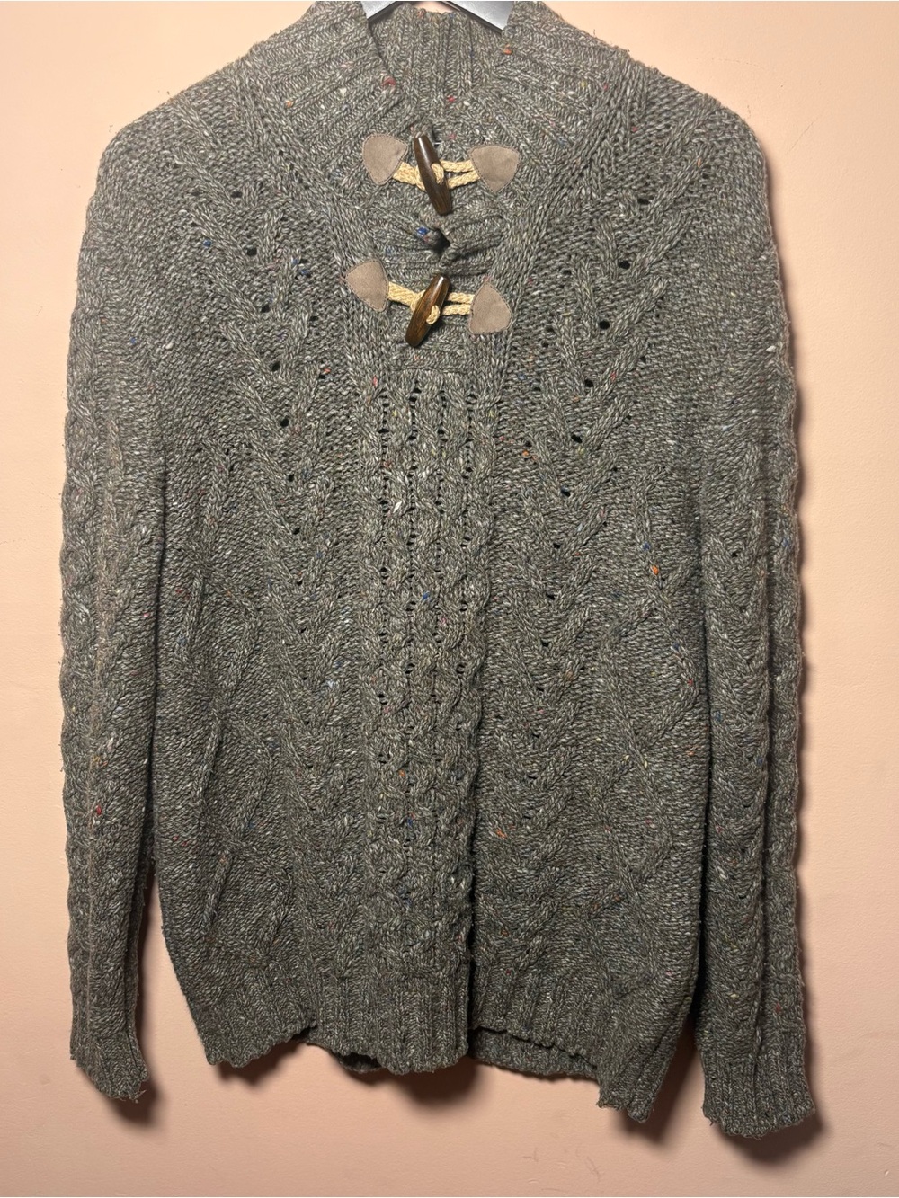 Gran Sasso Italy Virgin Wool Cable Knit Toggle Sweater Mens XL 54